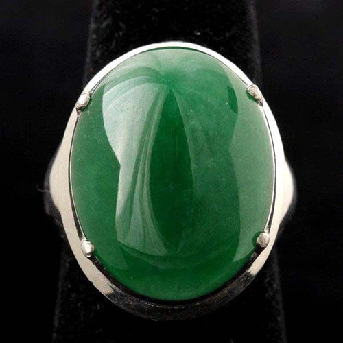 Mason Kay CERTIFIED Silver Cabochon Jadeite Jade Ring Vintage Antique Vivid HUGE