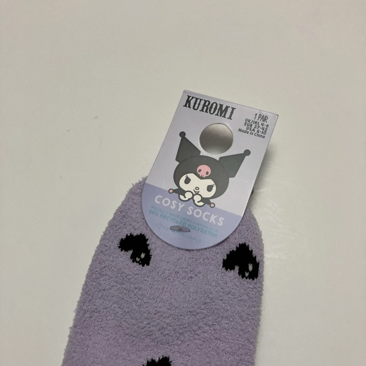 Primark Kuromi Acogedores Calcetines EE. UU. 6-10 Púrpura Lavanda Corazón Sanrio Suave Nuevo