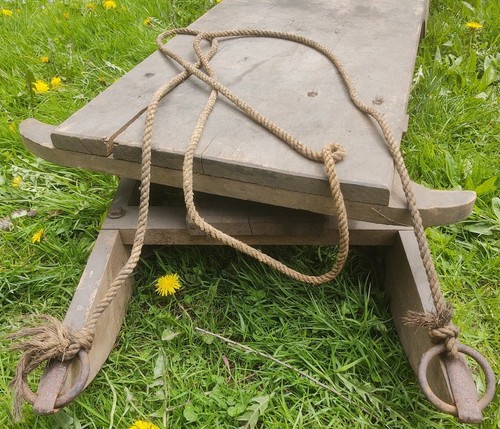 Antique Primitive Rustic Wooden Iron Runners Snow Sled Sleigh - Photo 2 sur 8