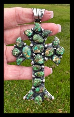NAVAJO~SONORAN GOLD TURQUOISE ~CROSS PENDANT ~CHIMNEY BUTTE