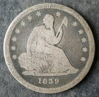 1839 25c Seated Liberty Silver Quarter Dollar