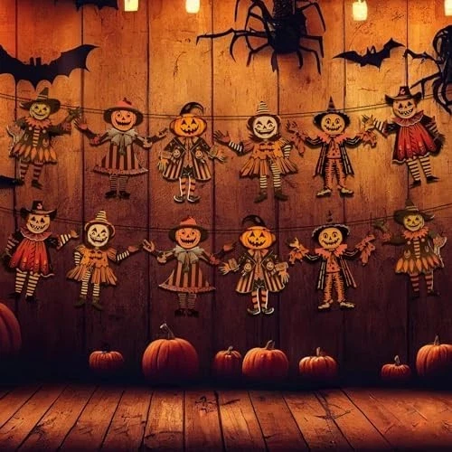 Vintage Halloween Decor Wooden Banner 6Pcs Rustic Halloween Bunting Decorations