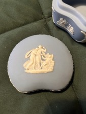 Wedgewood Jasperware Trinket Box Blue and White Oval Scalloped Edge, England