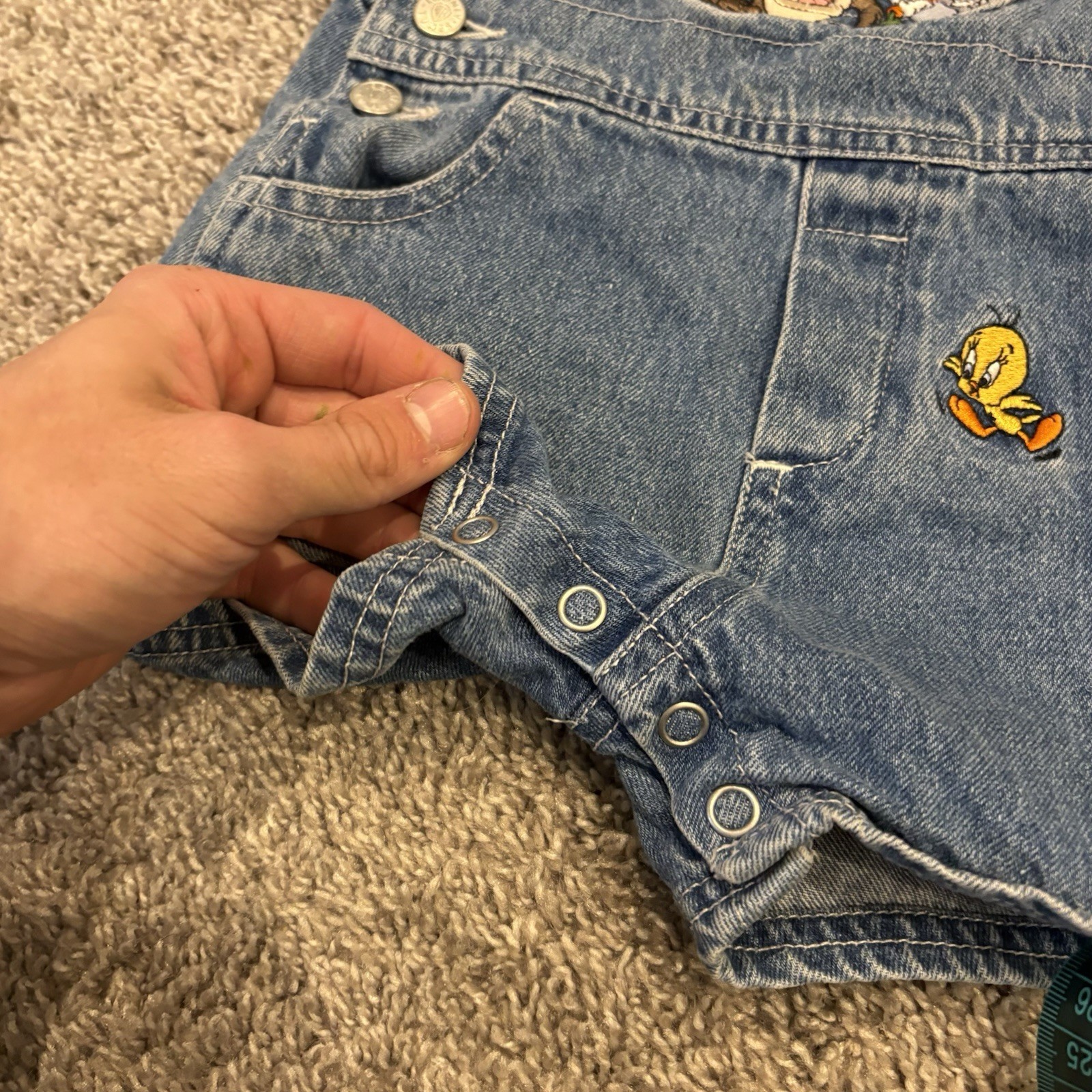 Rare Vintage 90s Looney Tunes Tasmanian Devil Blue Jean Denim Overalls Baby 6M