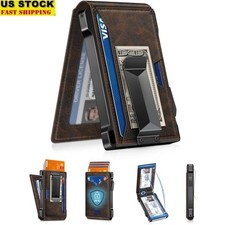 Slim Minimalist Pop Up Wallet RFID Blocking Double ID Wallet W/ Money Clip New