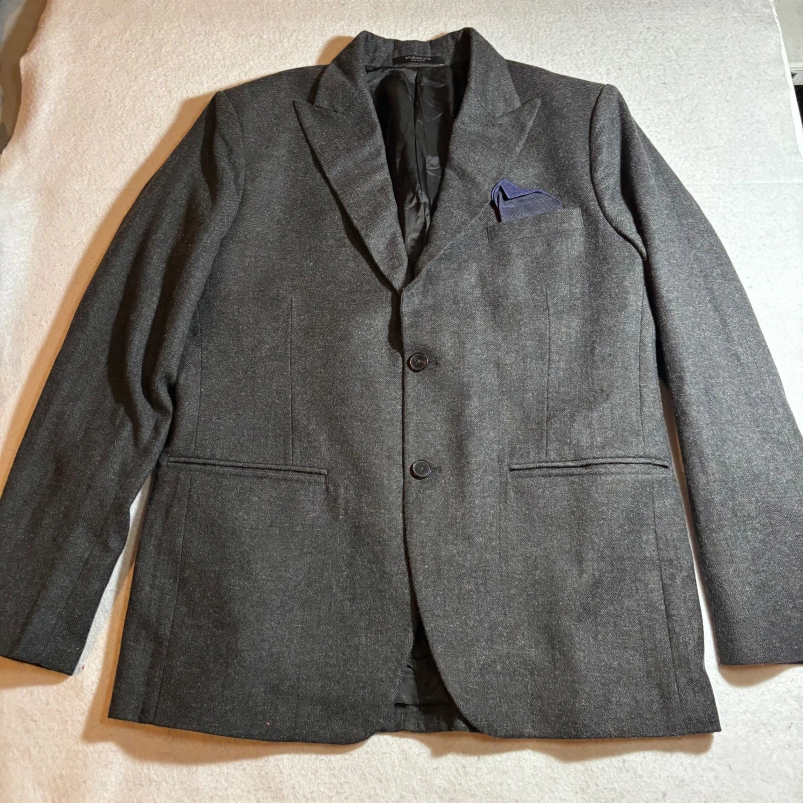 Studio Suits Hand Crafted Gray Herringbone Sport Coat Blazer Jacket Bespoke 42R