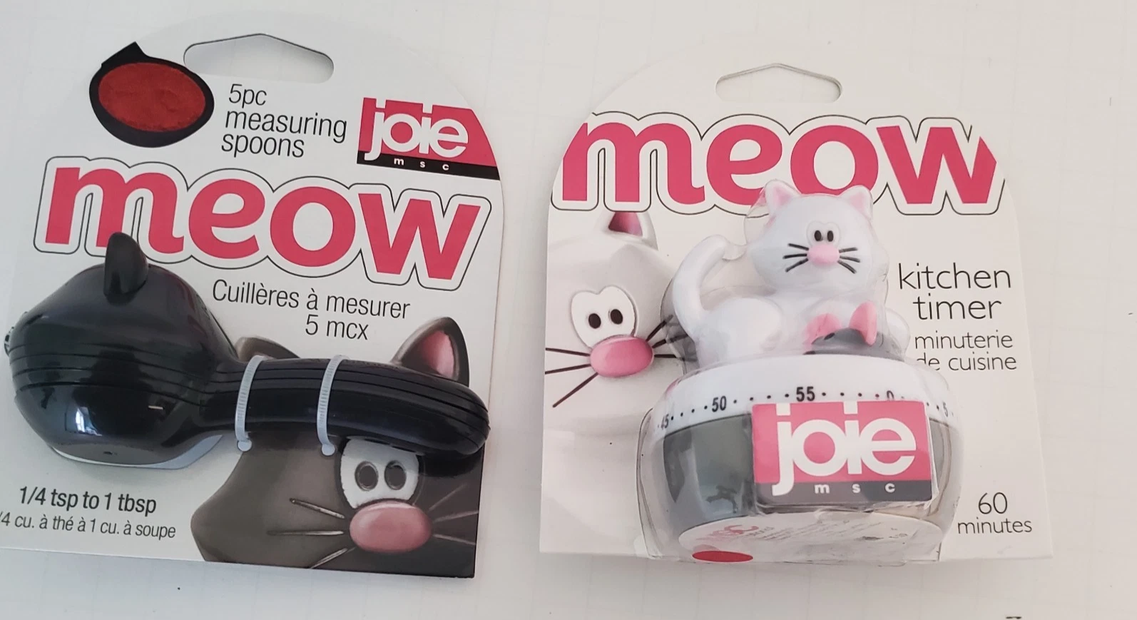 Joie MSC Meow Cat And Mouse 60-Min Kitchen Timer & 5pc Measuring Spoon New