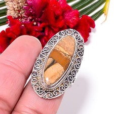 Picture Jasper Fine Art Oxidised 925 Sterling Silver Ring s.9 Sk37, Christmas