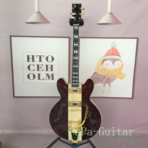 ES-335 Electric Guitar Brown Semi-Hollow Body HH Pickups Gold Hardware Fast Ship