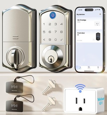 VE017G Wi-Fi Keyless Entry Door Lock with Fingerprint, App Remote Control,