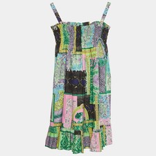 Versace Kids Green Barocco Print Cotton Shirring Dress 8Yrs