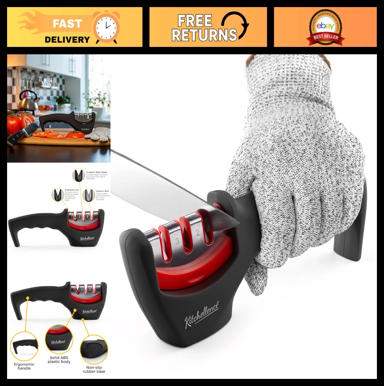 4-in-1 Knife Sharpener & Cut-Resistant Glove Set - Repair, Restore, Polish Blade