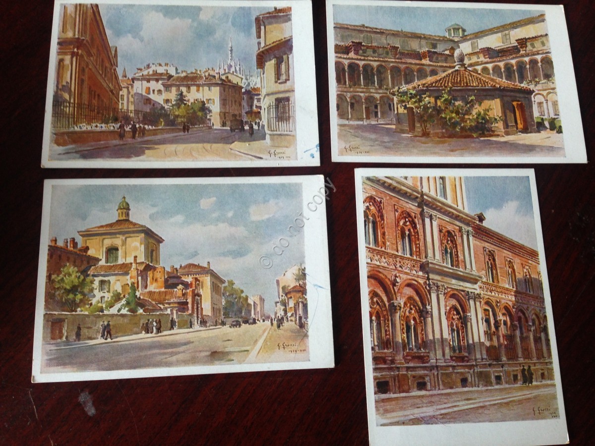 Cartolina Milano Ospedale Maggiore Illustrata Grossi Lotto di 4 Cartoline NVG