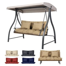 Aoodor Tufted Outdoor Porch Swing Cushions 2-3 Seater Bench Cushion w/Backrest
