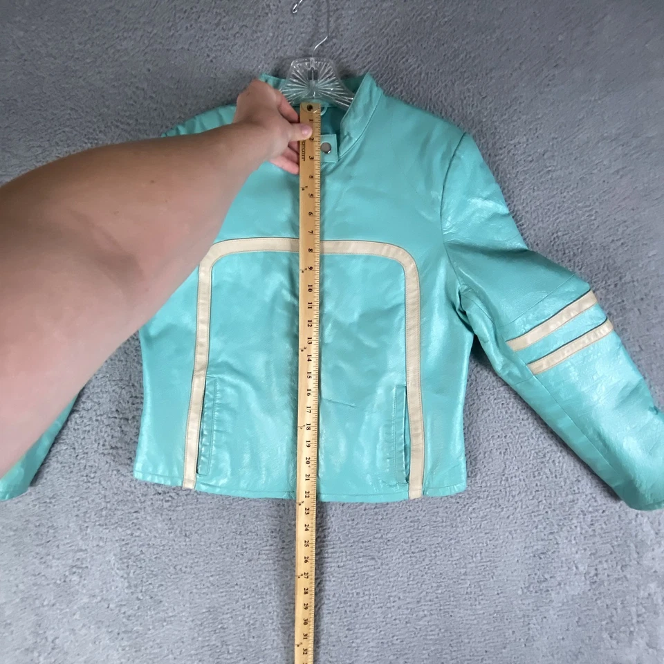 Chaqueta Máxima de Cuero Wilson DE COLECCIÓN para Mujer Grande Verde Azulado Moto Rayas Carreras Años 90 Foto 3 de 4