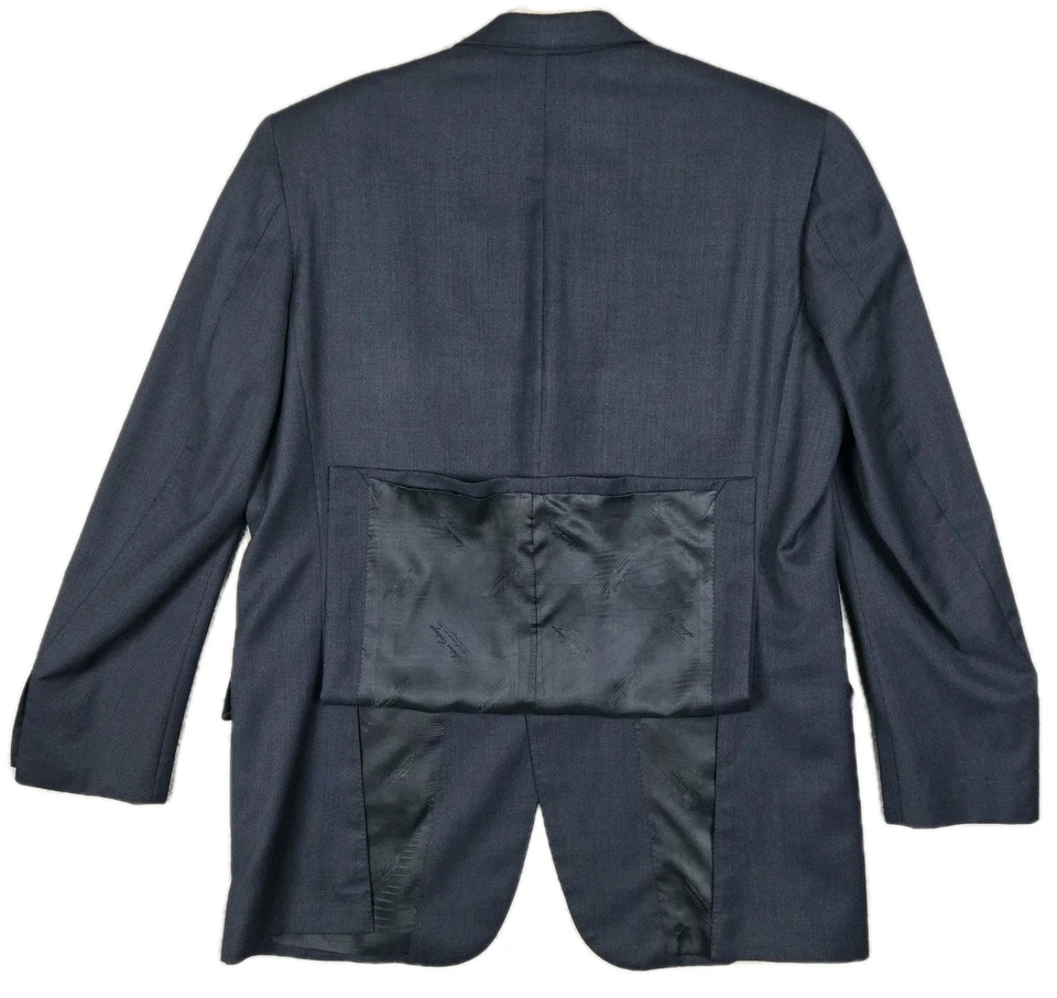 Blazer Sartoria Castangia Italia 48 Largo Azul Marino Micro-Ojo de Pájaro 3 Botones Doble Ventilación Foto 2 de 4