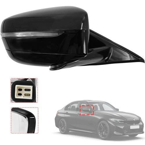 Passenger Side Mirror w/ Blind Spot For 2019-2023 BMW 320i 330i 330e Black 
