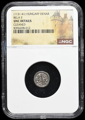 MEDIEVAL HUNGARY. Bela II, 1131-1141. Silver Denar, Cross, NGC MS UNC Detail