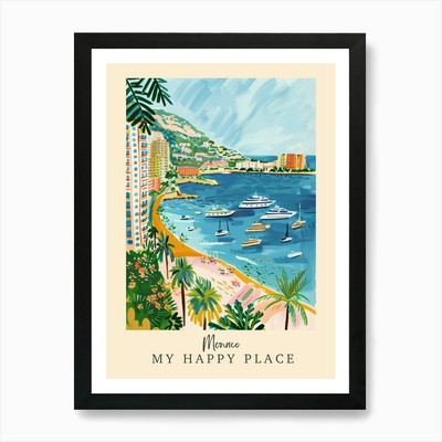 My Happy Place Monaco 2 Travel Post Framed Wall Art Poster Canvas Print Picture