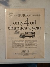 1926 Buick Vintage Print Ad. Only 4 Oil Changes A Year
