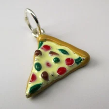 Sterling Silver PIZZA SLICE Charm for Bracelet ENAMEL Necklace Pendant VINTAGE