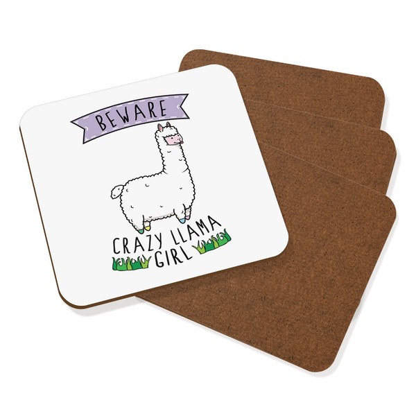 Beware VerrüCkte Lama MäDchen Untersetzer GeträNke Set Mit 4 - Lustig Alpaca-image