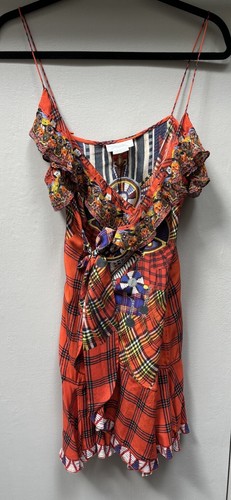 Camilla Franks Short Wrap Frill Dress XS Uk 8 6 Check Mate Reds Silk Tartan - Picture 3 of 10