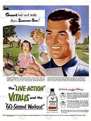 ADVERT 1950 VITALIS MENS HAIR SCALP OIL GROOMING FINE ART POSTER CC2694