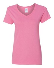 Gildan 5V00L Womens V-Neck Tee Basic Cotton T-Shirt Top Azalea Medium