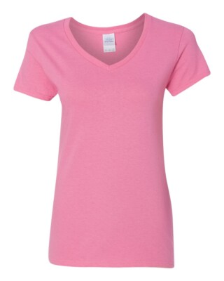 Gildan 5V00L Womens V-Neck Tee Basic Cotton T-Shirt Top Azalea Small