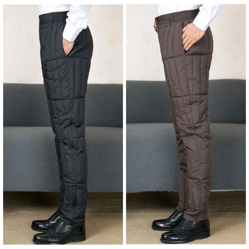 Men Warm Pants Soft Thick Puffer Trousers High Waist Winter Padded Warmer  Autumn