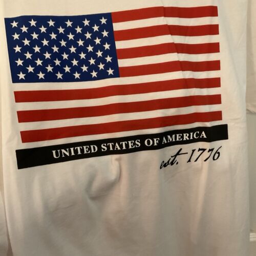 USA 1776 White T-Shirt Unisex Patriotic 4th of July American Flag Red Blue L