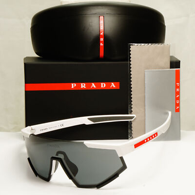 Prada Shield Black Sunglasses White Visor Red Stripe Mens SPS 04W