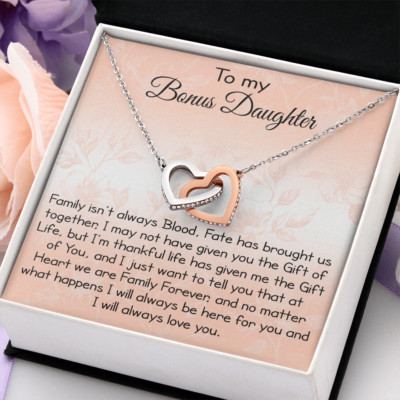 Bonus Daughter Iterlock Heart Necklace - Sentimental Stepfamily Heartlife Gifts