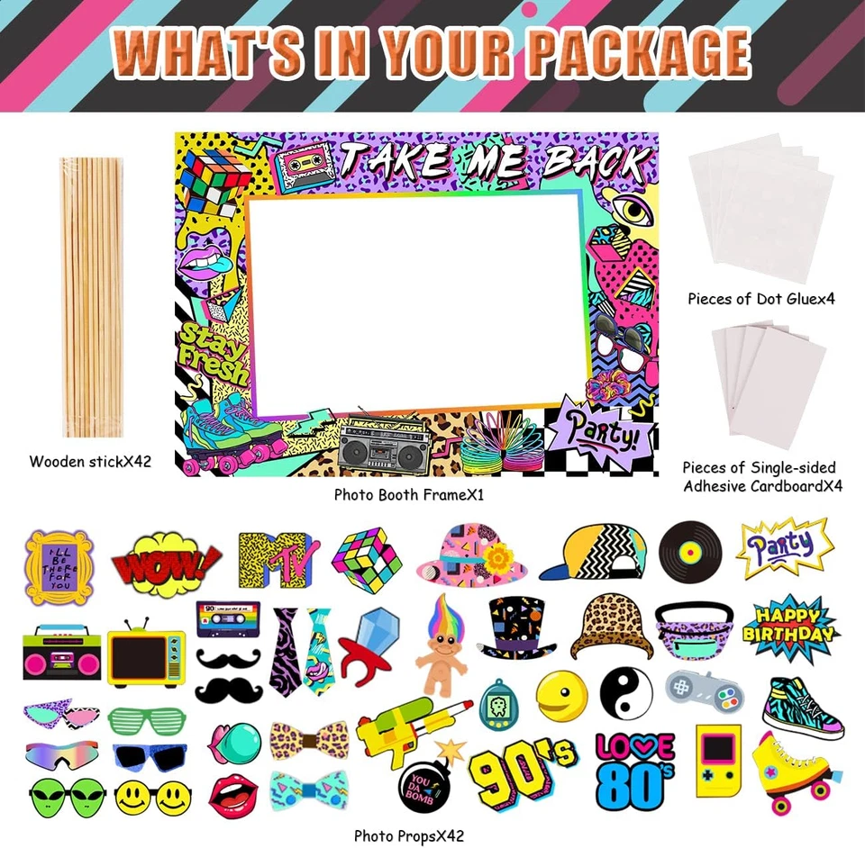 80S 90S Themed Party Decorations for Adults, 1990S Throwback Party Photo Booth P - Image 2 of 4