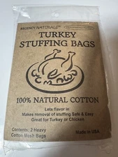 2 Turkey or Chicken Stuffing Bags, 100% Cotton Mesh Bags. Made In USA