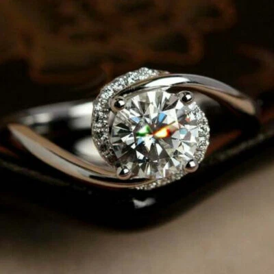 2,20kt Brillant Diamant Verlobungsring Weißgold Finish Silber Solitär Damen Ring - Bild 1 von 4