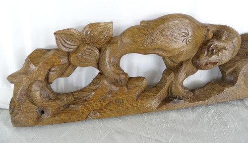 19.5" Antique French Hand Carved Wood Solid Oak Pediment - Animal 19th - Picture 2 of 14