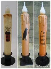 7" Battery Operated Wax-dipped Stenciled Taper Candle ~ 6 Hour LED Timer