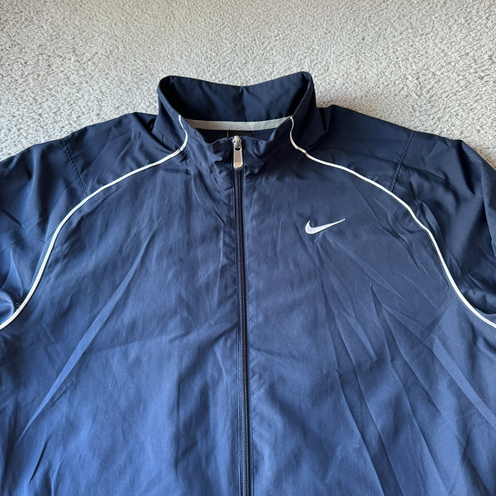 Nike Mens Large Blue Dri-Fit Full Zip Windbreaker Track Jacket for Athletic Sports