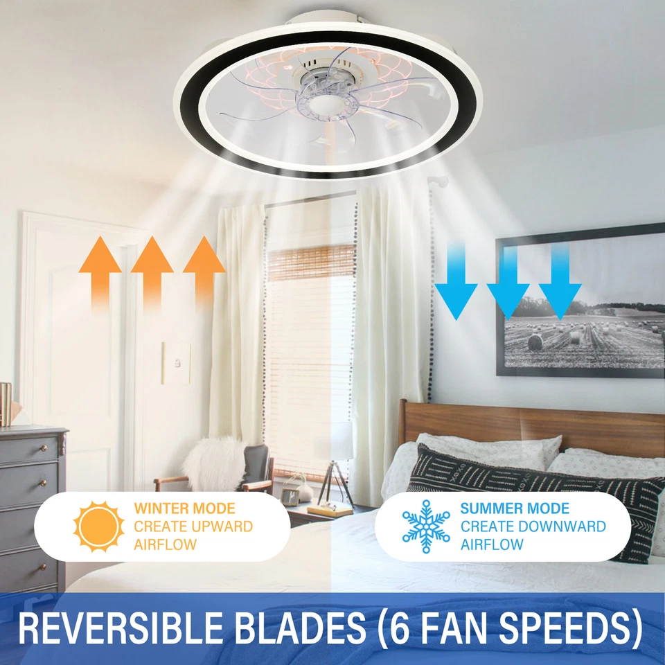 TCFUNDY Flush Mount LED Ceiling Fan with Light Remote & APP Control Fan Light - Image 3 of 4