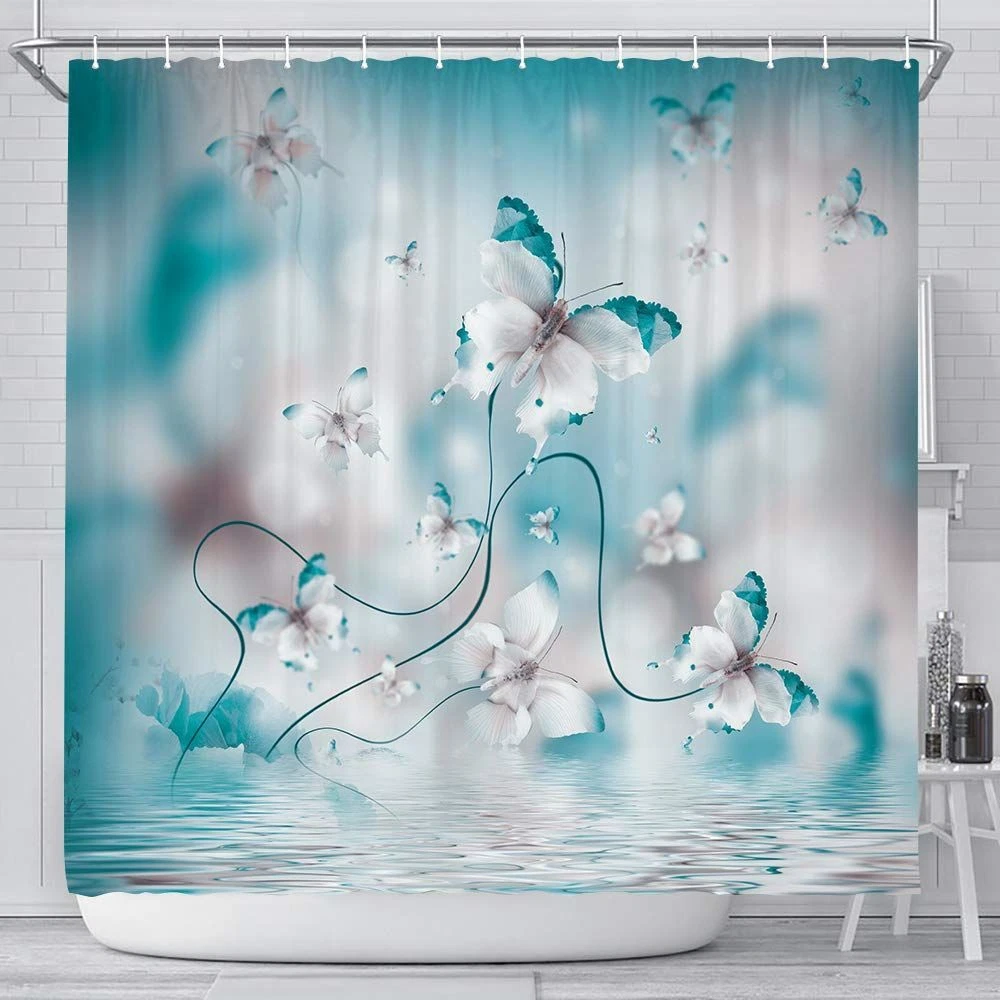 Teal bathroom shower sale curtain