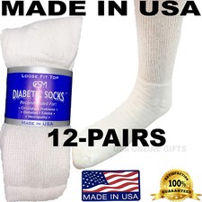 BEST QUALITY CRESWELL 12 PAIRS WHITE DIABETIC CREW SOCKS 10-13 SIZE MADE IN USA