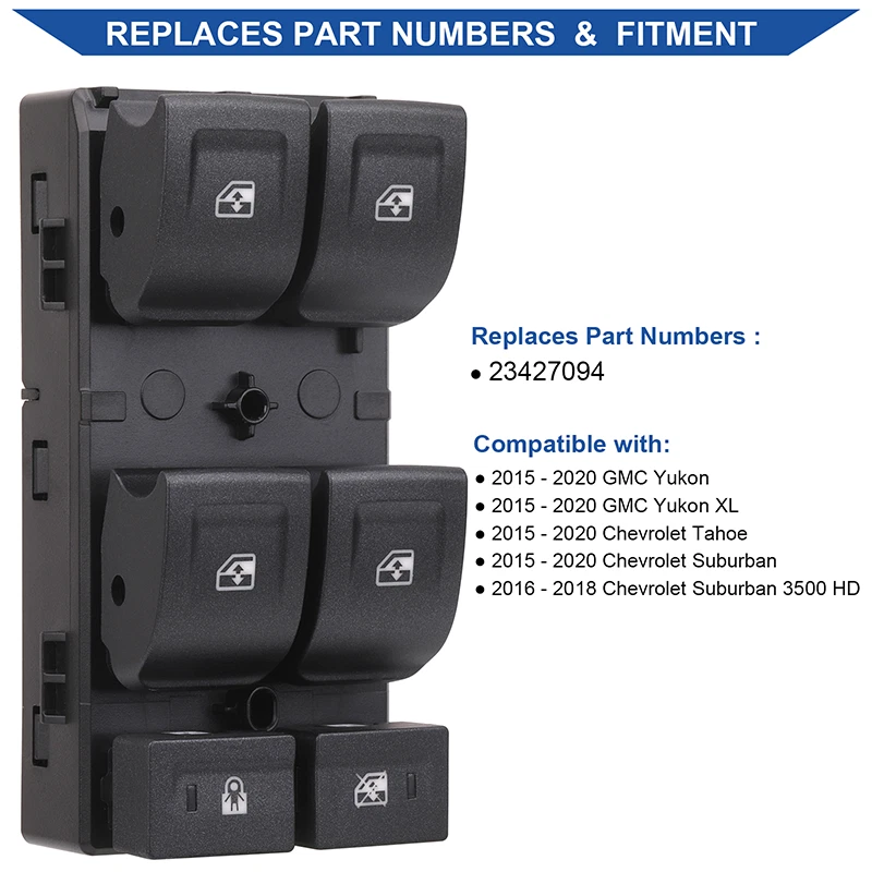 Main Window Switch Control for 2015-2020 Chevy Tahoe Suburban GMC Yukon 23427094 - Image 4 of 4