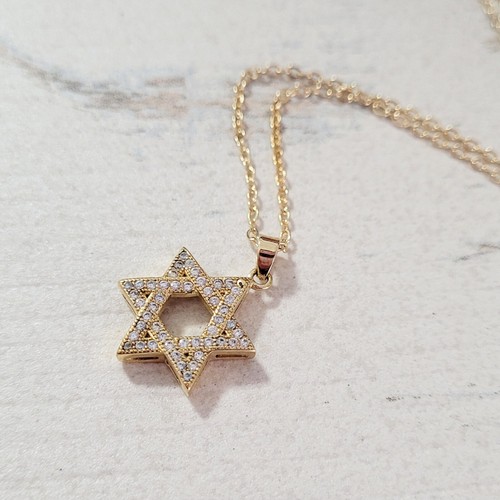 Kabbala 14K Gold Plated star of David Jewish necklace pendant CZ Israel made - Picture 3 of 8