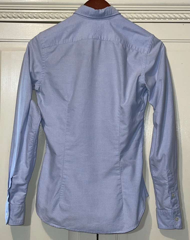 Ralph Lauren Shirt Girls 4 Light Blue Slim Fit Button Down Preppy Flesh Pony - Image 3 of 4