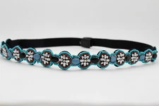 Women Western Narrow Stretch Waistband 80's Belt Turquoise Blue Beads Circle S M