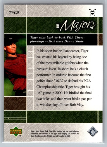 2001 Upper Deck #TWC25 Tiger Woods The Majors PGA Championships - Picture 2 of 2