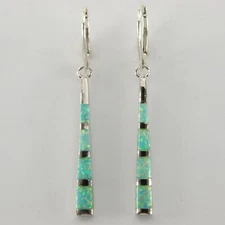 Green FIRE OPAL Triangle Drop Leverback Earrings - 925 STERLING SILVER #31e