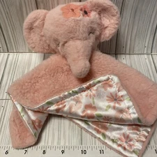 Parents Choice Pink Elephant w/ Satin Flower backer Baby Blanket Lovey Plush Toy